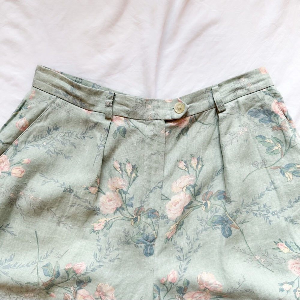 Vintage Ralph Lauren Cottagecore Floral Pastel High Waisted Linen Shorts Boho - Picture 2 of 6